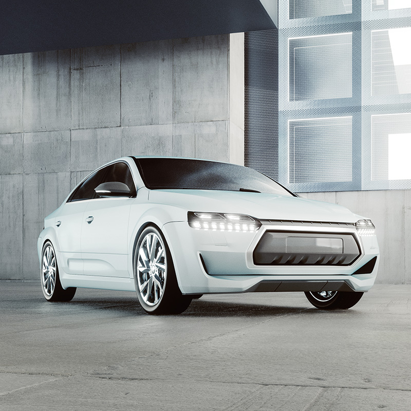 Parked vehicle in concrete garage